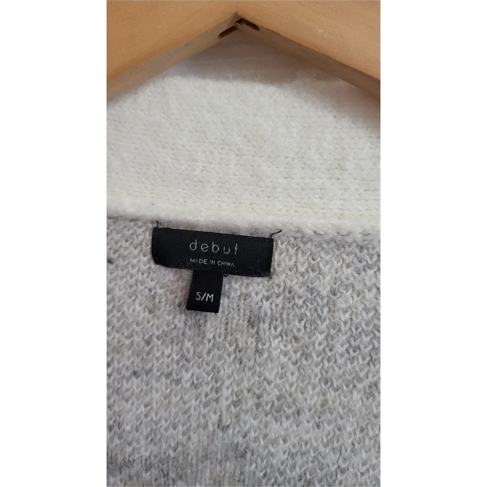 🌿DEBUT Star Fuzzy Cardigan | Oversized S/M | Off-White & Gray Boho Layers - Picture 5 of 13